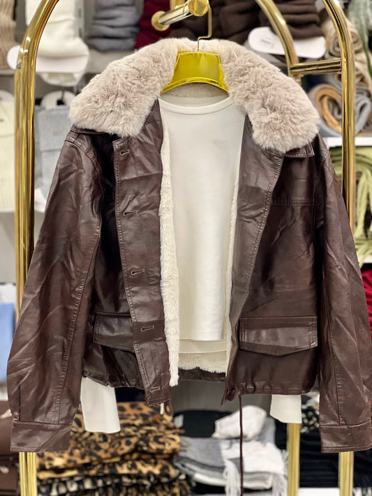Leather jacket wool inside