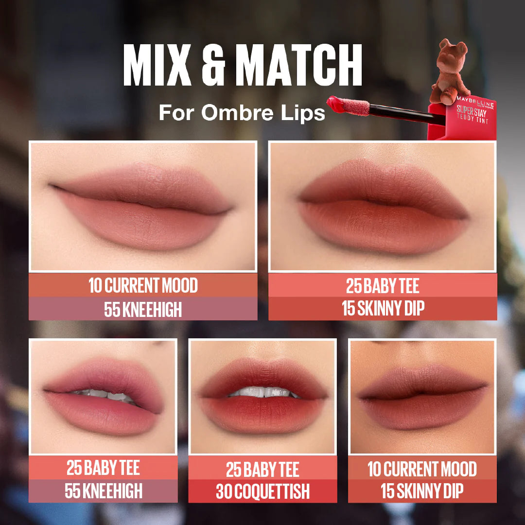 MAYBELLINE, NEW YORK SUPER STAY TEDDY TINT SOFT BLURRED MATTE LIP TINT 12H LONGWEAR TRANSFER PROOF