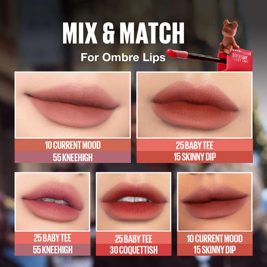 MAYBELLINE, NEW YORK SUPER STAY TEDDY TINT SOFT BLURRED MATTE LIP TINT 12H LONGWEAR TRANSFER PROOF