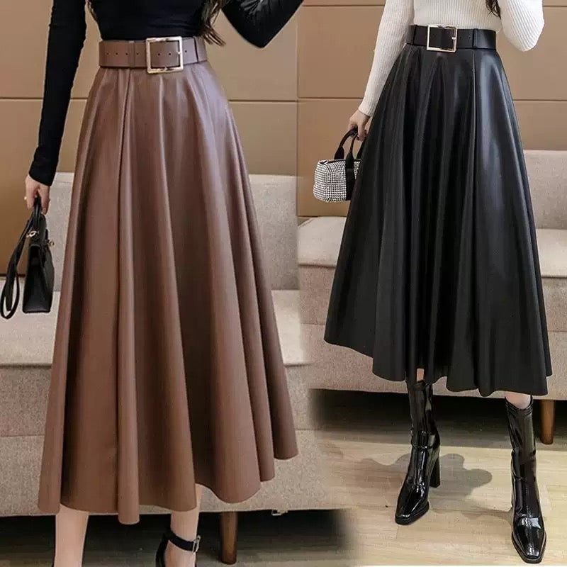 Leather skirt with belt