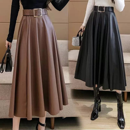 Leather skirt with belt