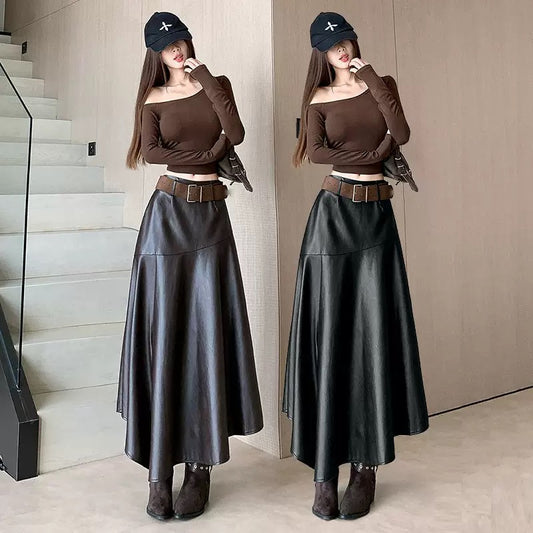 Leather skirt with belt