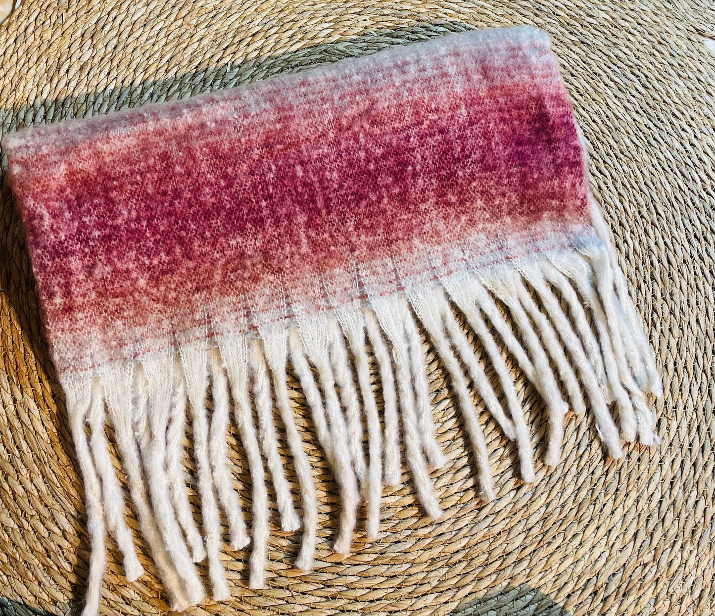 Oversized Solid Colorblock Soft Brushed Knit Fringe Scarf