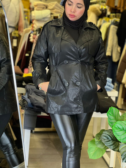 Leather mini coat