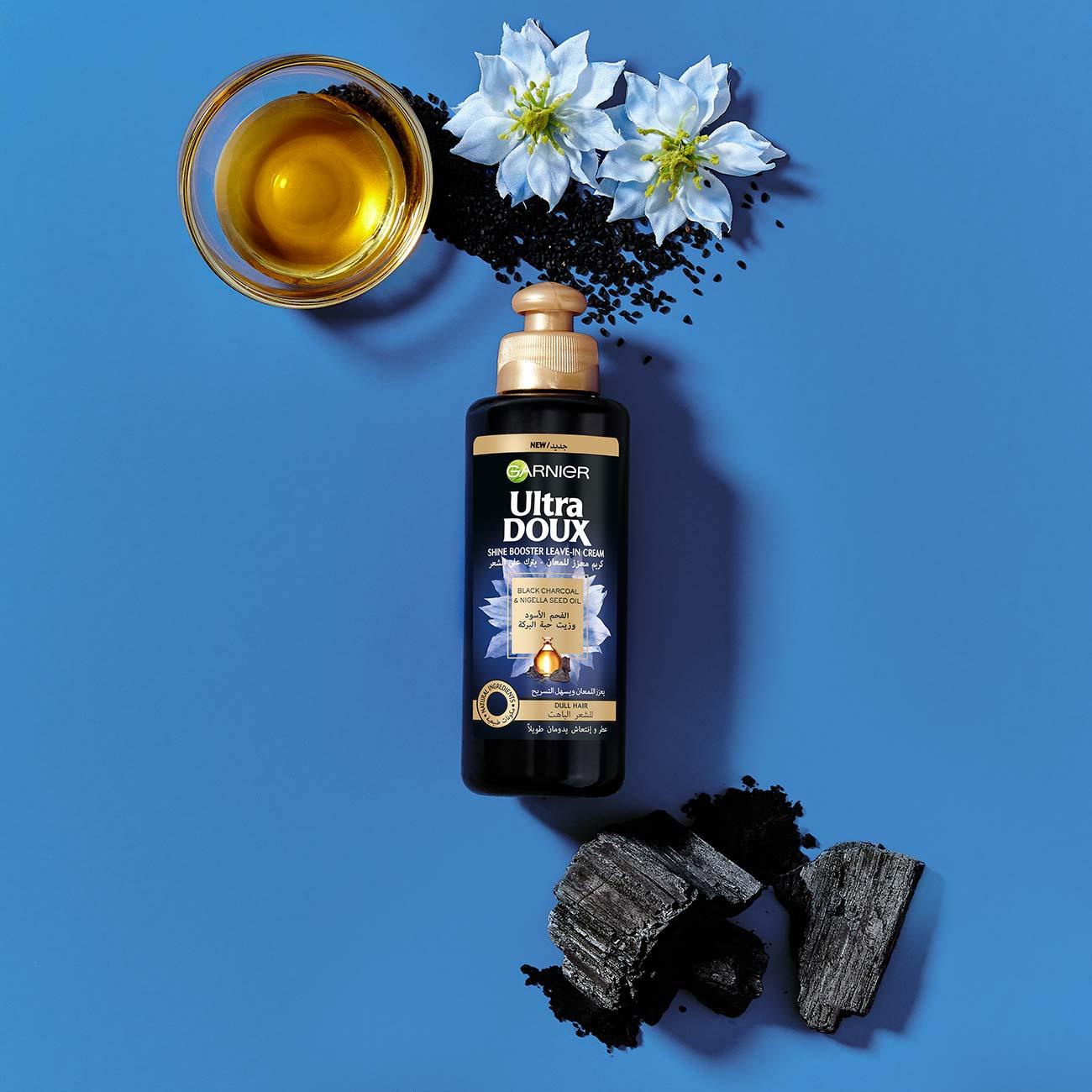 Garnier Ultra Doux Shine Booster Leave-In Cream with Black Charcoal & Nigella Seed Oil