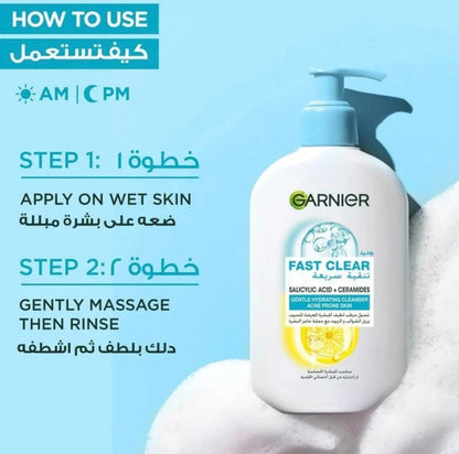 Garnier Fast Clear Gentle Hydrating Cleanser – Salicylic Acid + Ceramides