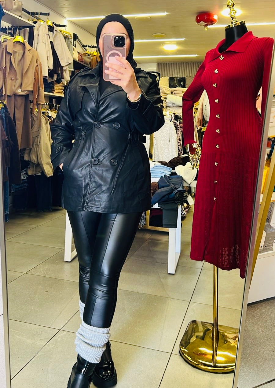 Leather mini coat