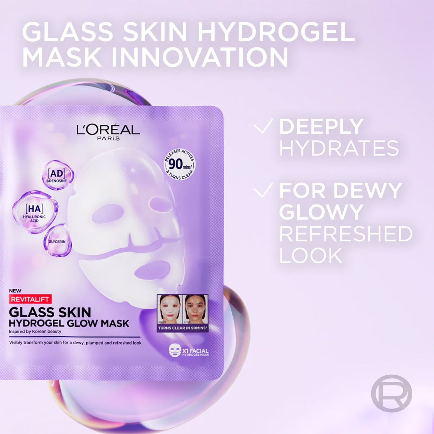 L'oreal REVITALIFT GLASS SKIN HYDROGEL GLOW MASK