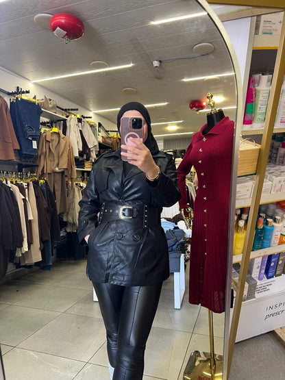 Leather mini coat
