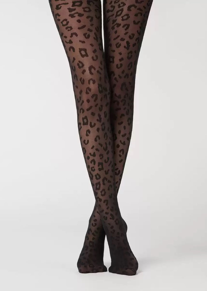 Leopard Print One-Piece Stockings Pantyhose Women's Summer Thin Sexy Printed Black Stockings Beautiful Legs Slimming